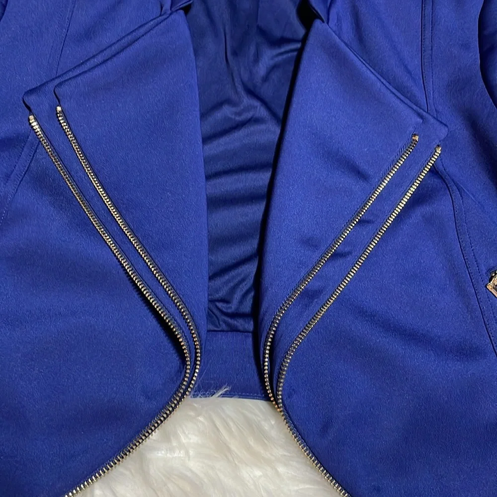 Thalia Sodi Royal Blue Double Breated Cropped Jacket Gold Zippers -M-#0089 - Picture 8 of 12